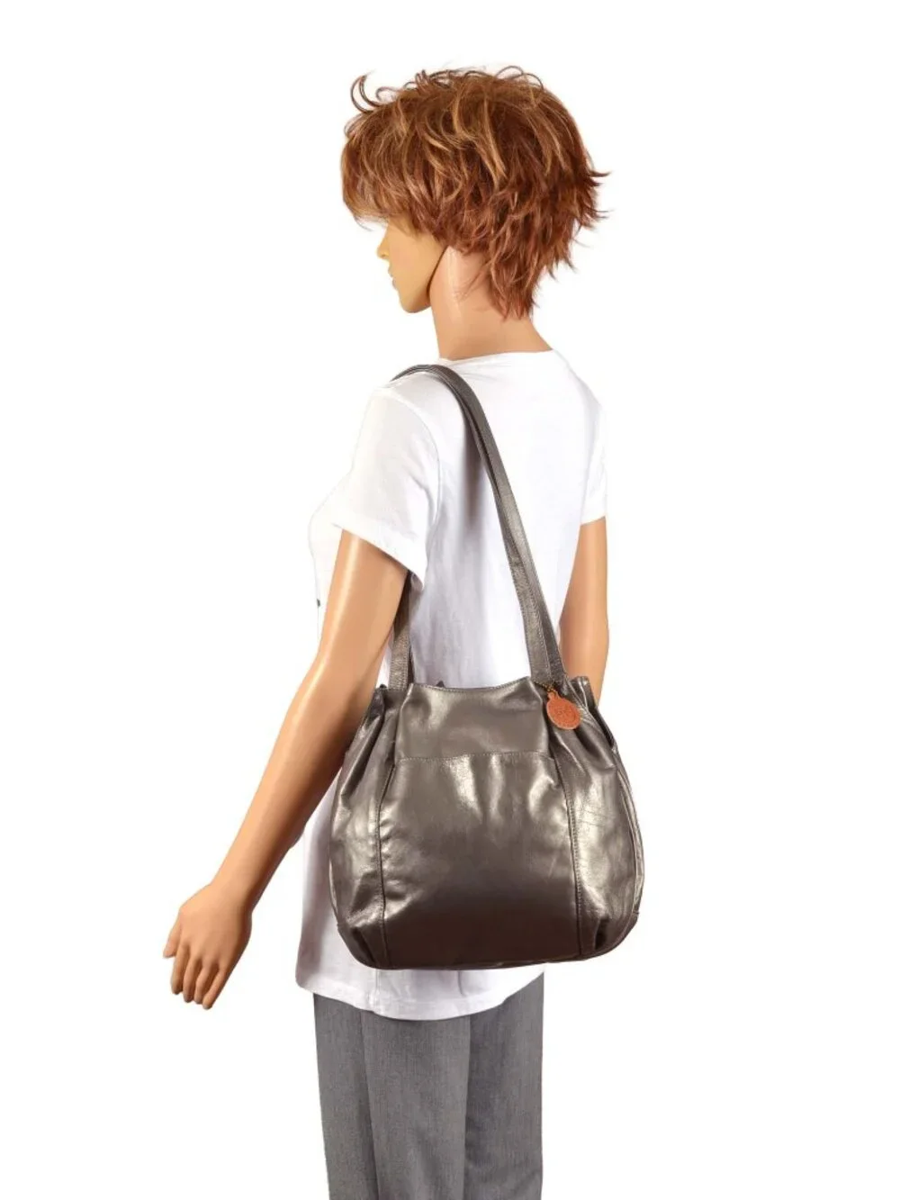 SAS Vintage Metallic Leather Hobo Shoulder Bag